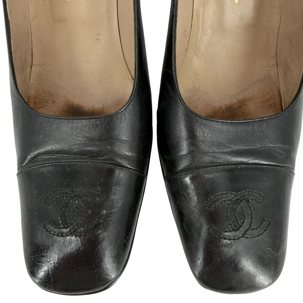 Chanel Black Leather Pump Heels